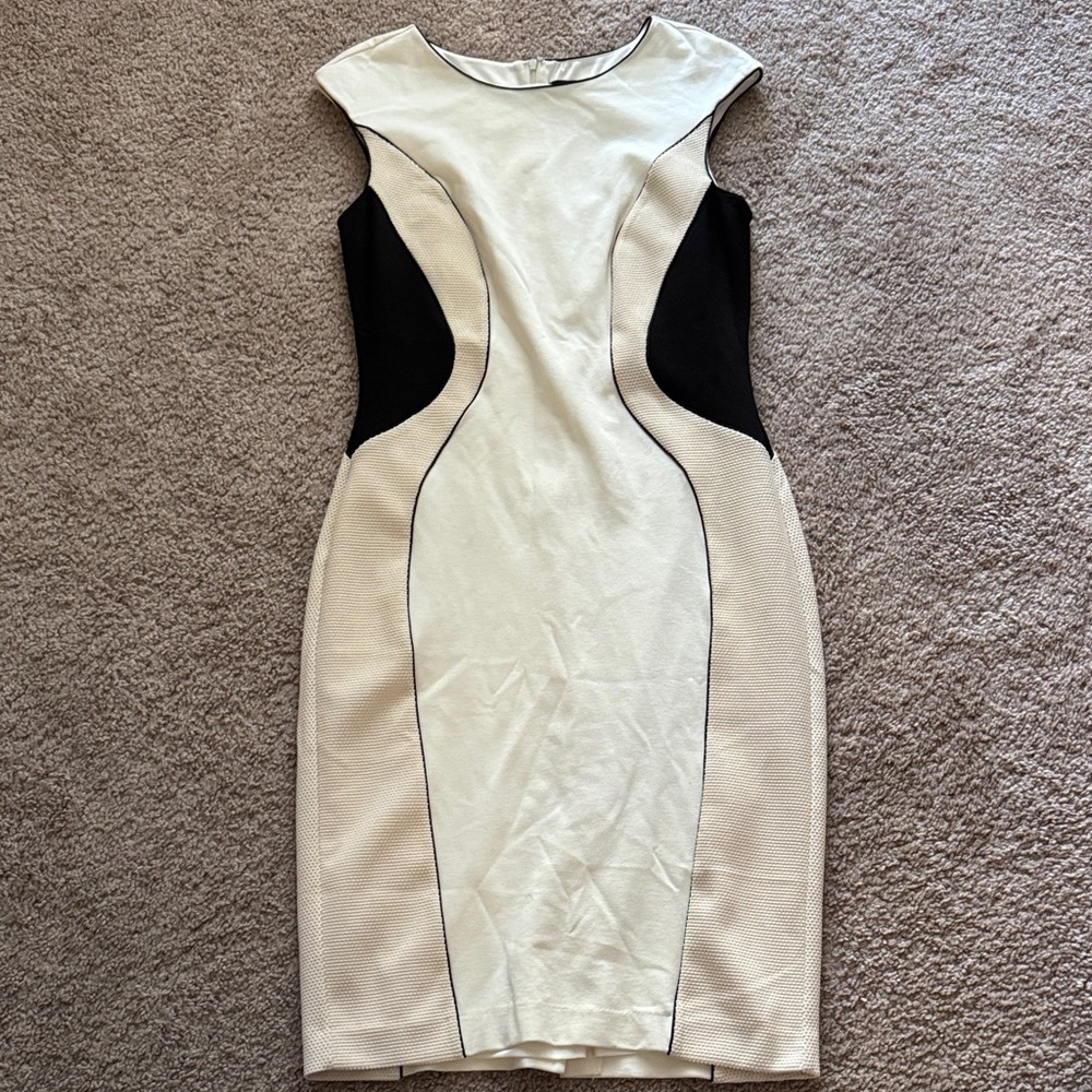 Ann Taylor Elegant Cream and Black Midi Dress